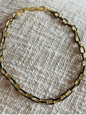 Gold and Black Enamel Paperclip Chain Necklace